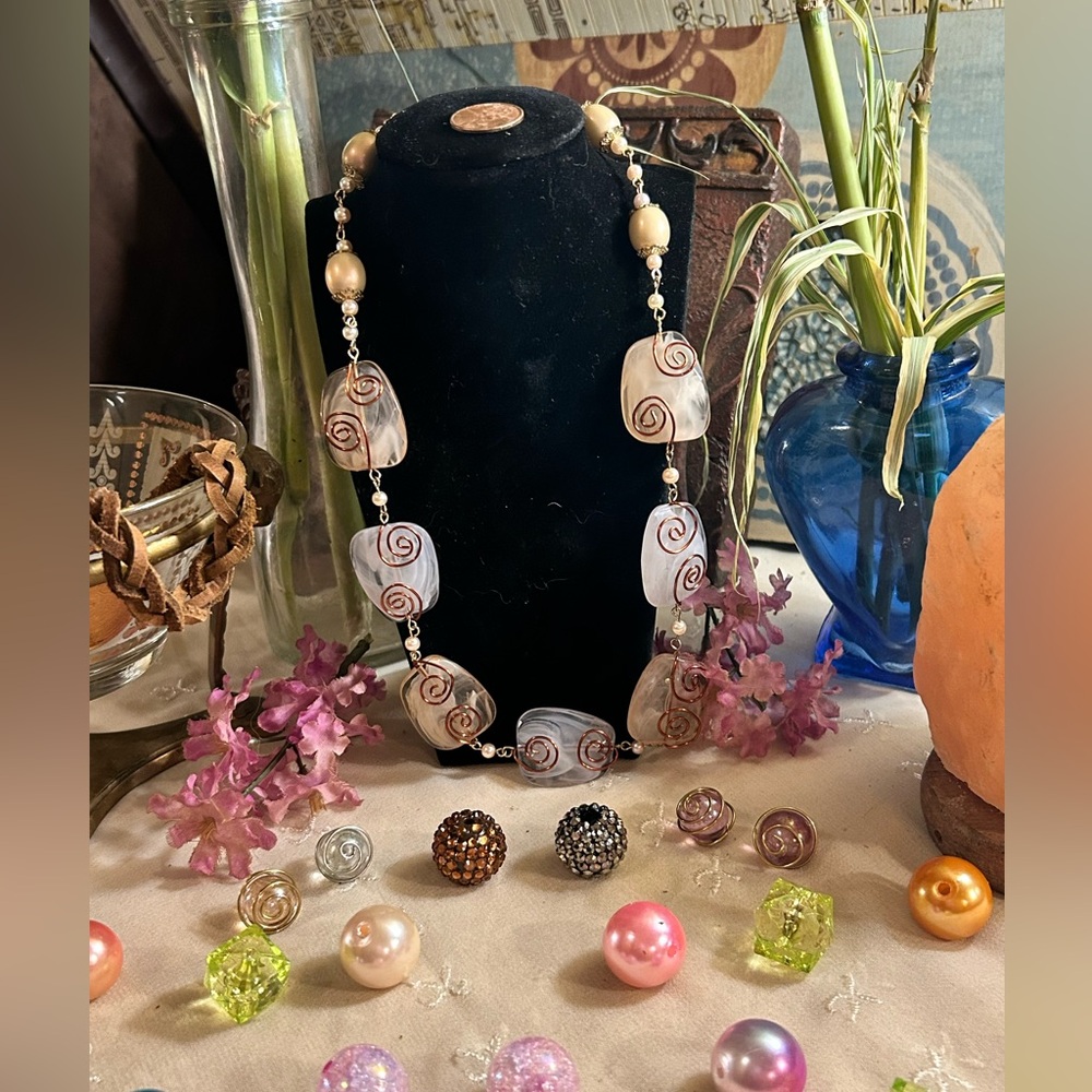 Copper Wire Wrap Muted Blush Collection Necklace